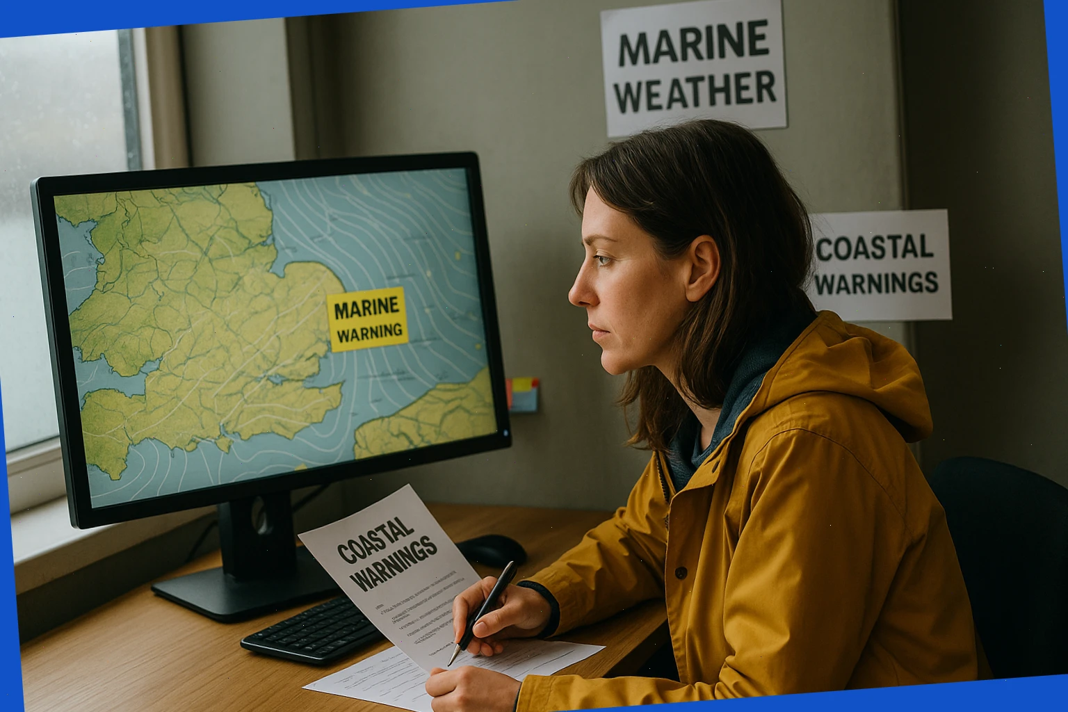 Coordinator reviewing marine weather and coastal warnings